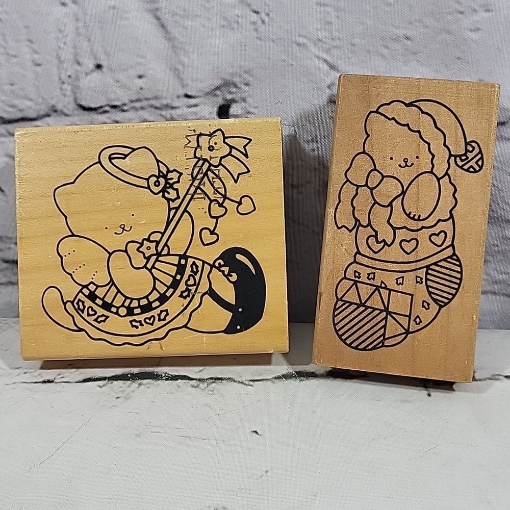 Vintage 90s Daisy Kingdom Rubber Stamps Lot Christmas‎ Kitty Cat Angel Stocking